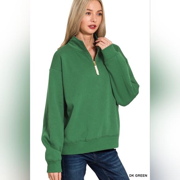 Zenana Fleece Half Zip Sweatshirt - Picture 2 of 7